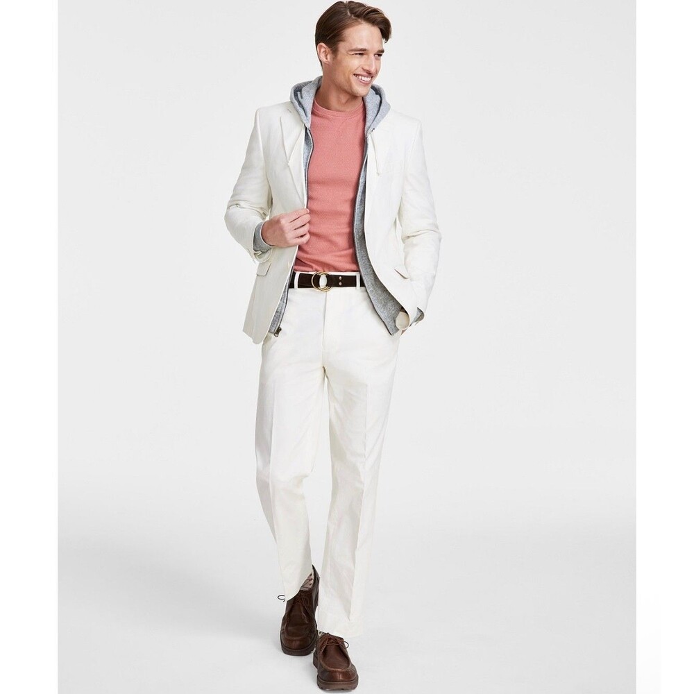 $395 NEW NAUTICA Mens 44S Cream White Cotton 2 Piece Suit With Dress Pants 38x29